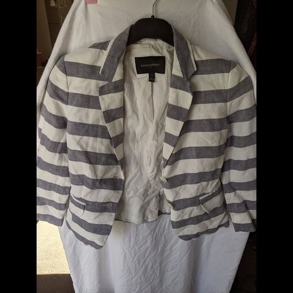 Banana Republic Gray/White Stripe Blazer Size 2 Petite - Picture 6 of 7